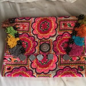 EMBROIDERED MULTI TASSEL CLUTCH BAG Fair Trade